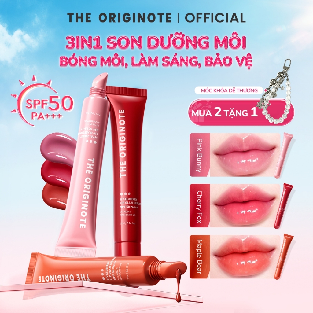 [MỚI] Son Dưỡng Môi Căng Mọng Có Màu The Originote 3IN1 Son Bóng Chống Nắng Dưỡng Ẩm SPF 50 PA+++ Hyaluberry Lip Serum