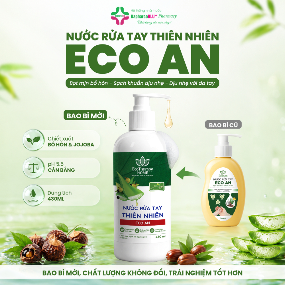 Nước Rửa Tay ECO AN Thiên Nhiên – Thành Phần Bồ Hòn & Lô Hội, Dịu Nhẹ Cho Da