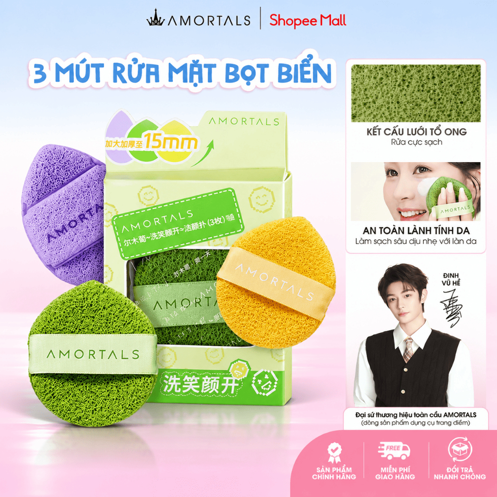 Bông Mút Rửa Mặt Bọt Biển AMORTALS - Bọt Rửa Mặt Giọt Nước Làm Sạch Da Mặt
