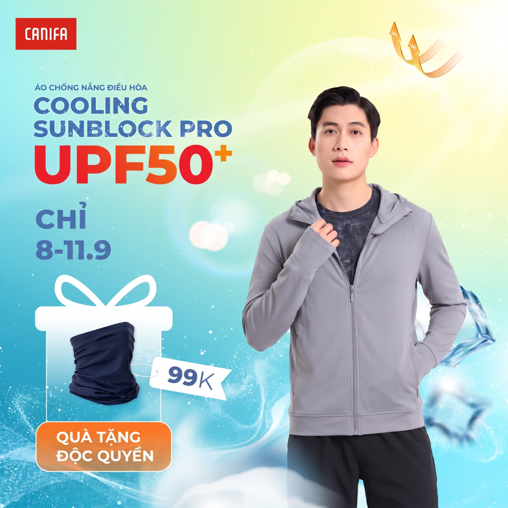 Áo khoác chống nắng nam CANIFA thoáng khí co giãn thấm hút mát lạnh chống 98% UV 2026 8OT26S003
