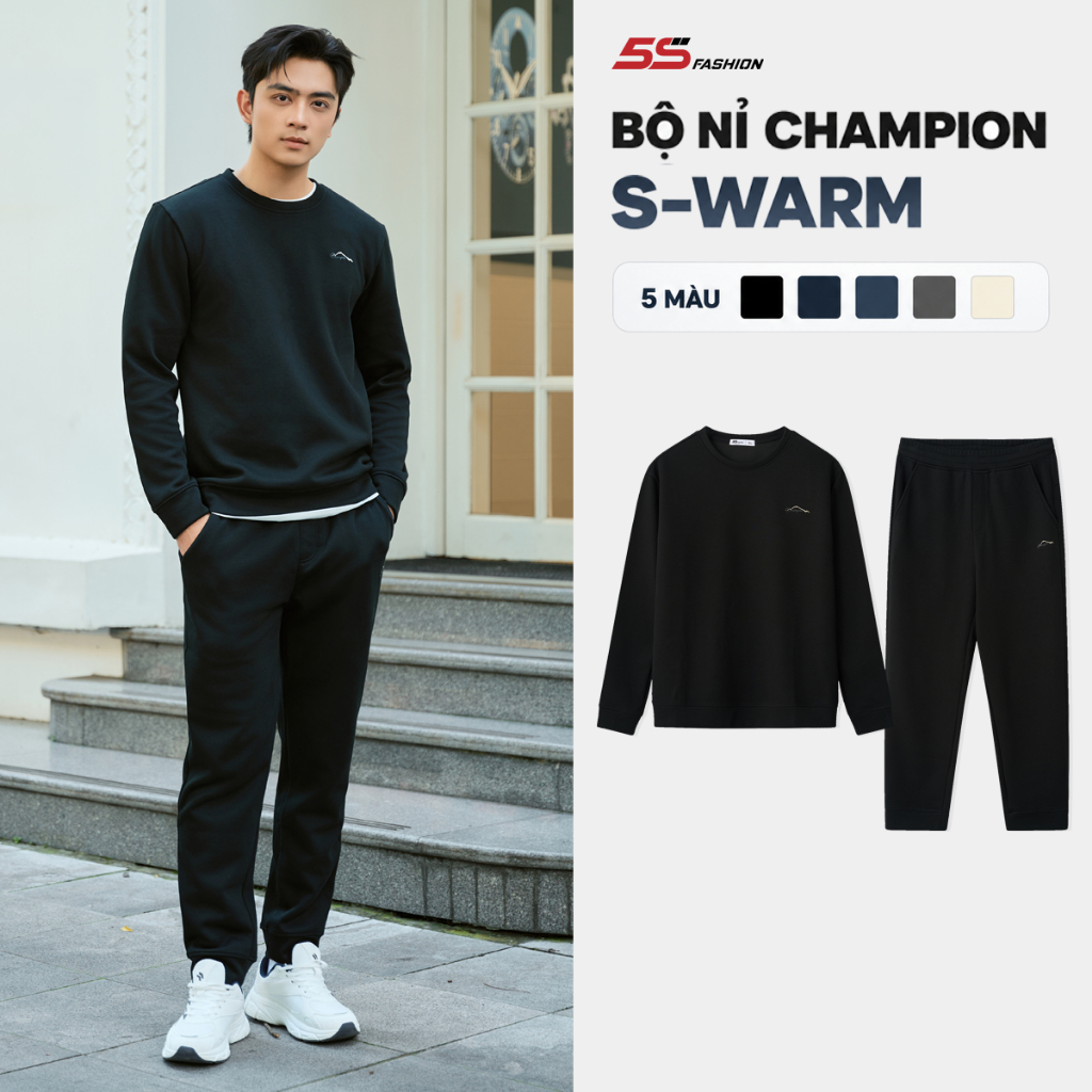Quần Áo Nỉ Nam Mùa Đông 5S FASHION CHAMPION S-WARM Dày Dặn, Giữ Ấm, Thêu Tinh Tế MBNIR5013