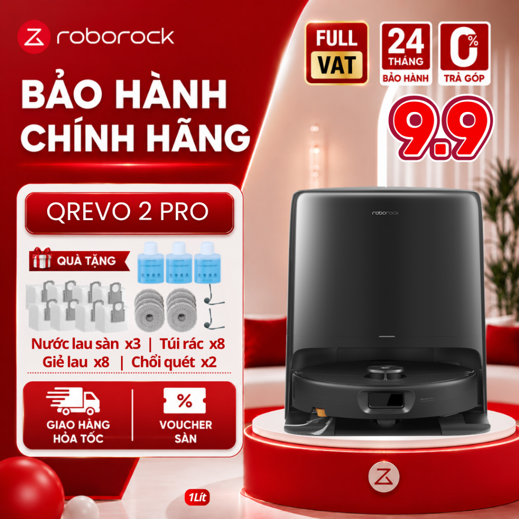 Robot Hút Bụi Roborock Qrevo 2 Pro - Lực Hút 25.000 Pa - Chổi Cạnh Đảo Chiều