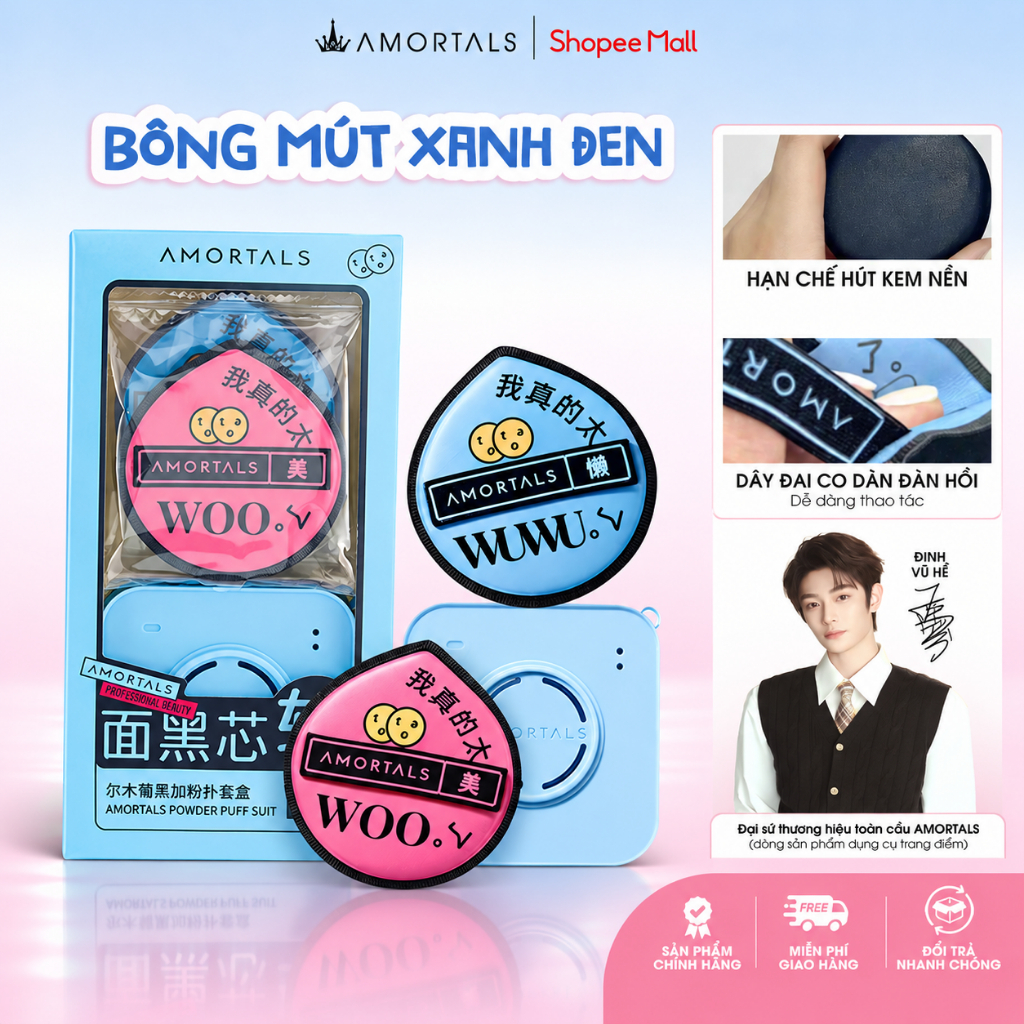 Mút Trang Điểm AMORTALS Bản 2.0 Mềm Mại Giúp Đánh Nền, Kem Lót Và Cushion Chuyên Nghiệp Kèm Hộp Đựng
