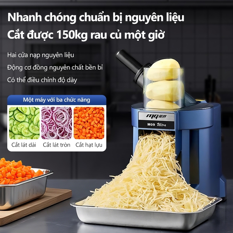 kawu Máy thái rau củ quả điện 3in1 Đường kính lớn Cắt hạt lựu, cắt lát, cắt sợi Máy thái củ tự động