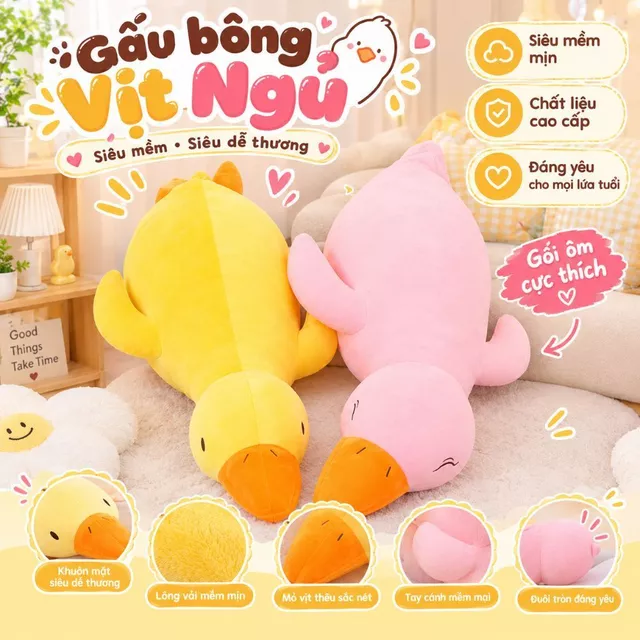 (Có khóa kéo) Gấu Bông Vịt Vàng Má Hồng Trầm Cảm Gấu Bông Hình Ngỗng Mệt Mỏi Gấu Xinh Gấu bông Thiên An
