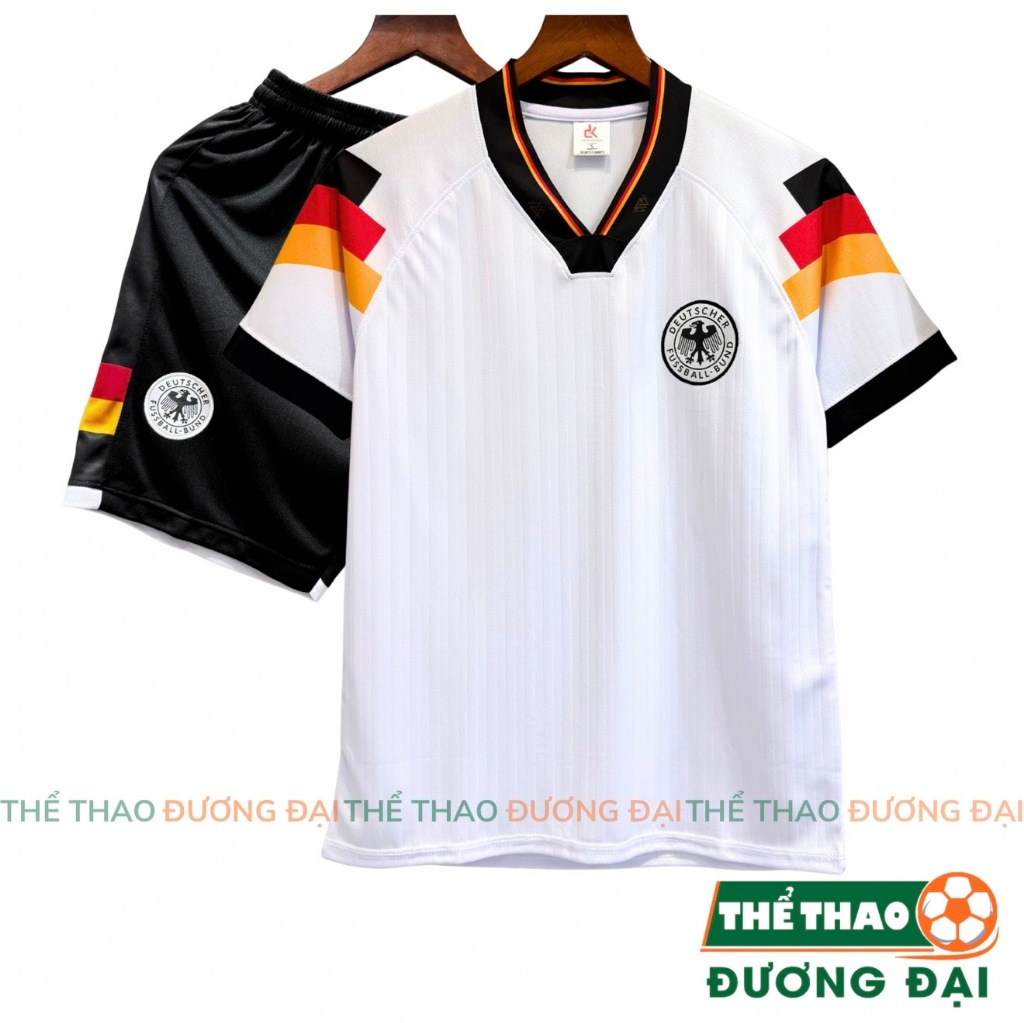 Quần Áo Bóng Đá ĐT Đức Trắng Retro 1992 Thun Mè Thoáng Khí Thể Thao Đương Đại