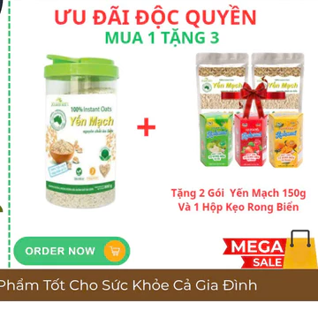 XUÂN AN - Yến Mạch Nguyên Chất Ăn Liền Hủ 800g (Tặng Kèm 2 Gói Yến Mạch 150g + 1 Hộp Kẹo Rong Biển 90g))