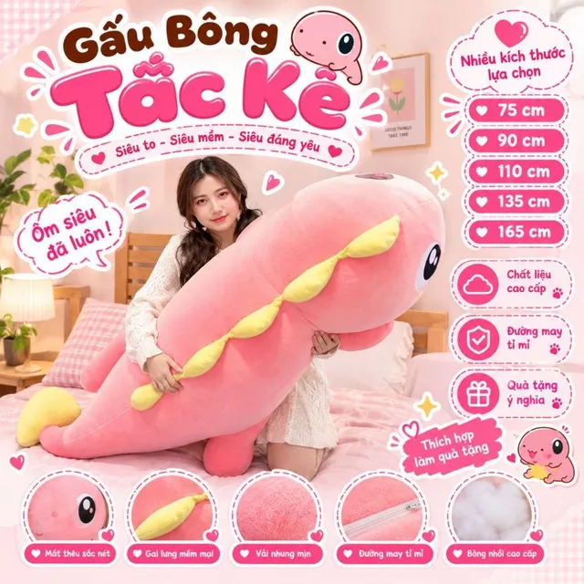 (Có khóa kéo) Gấu bông ôm ngủ khủng long đuôi tim, gấu ôm nằm, gấu bông dài to khổng lồ Gấu bông Thiên An
