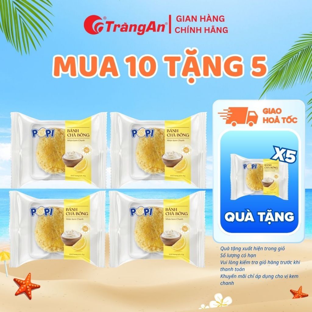 Bánh bông lan Popi chà bông nhân kem chanh 45GR/bánh ăn sáng ăn xế tiện lợi| Bánh kẹo Tràng An