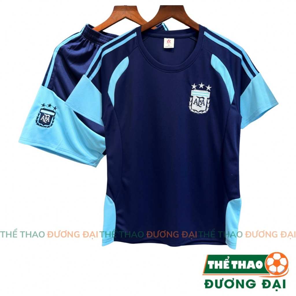 Quần Áo Bóng ĐT Argentina Xanh Đen Training Thun Mè Thoáng Khí Thể Thao Đương Đại
