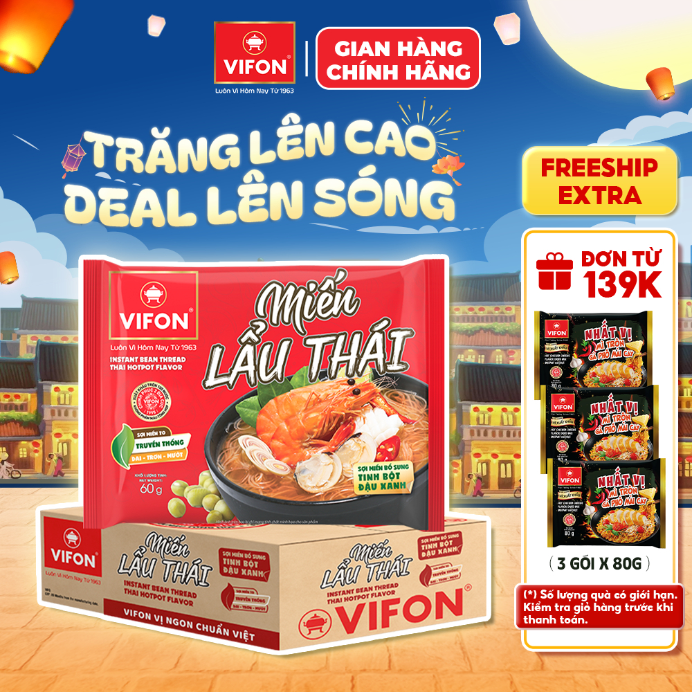 [HỎA TỐC + VOUCHER 10%] Thùng 24 Gói Miến VIFON 58g-60g (Vị Lẩu Thái/ Măng Vịt/ Sườn Heo) Sợi Dai