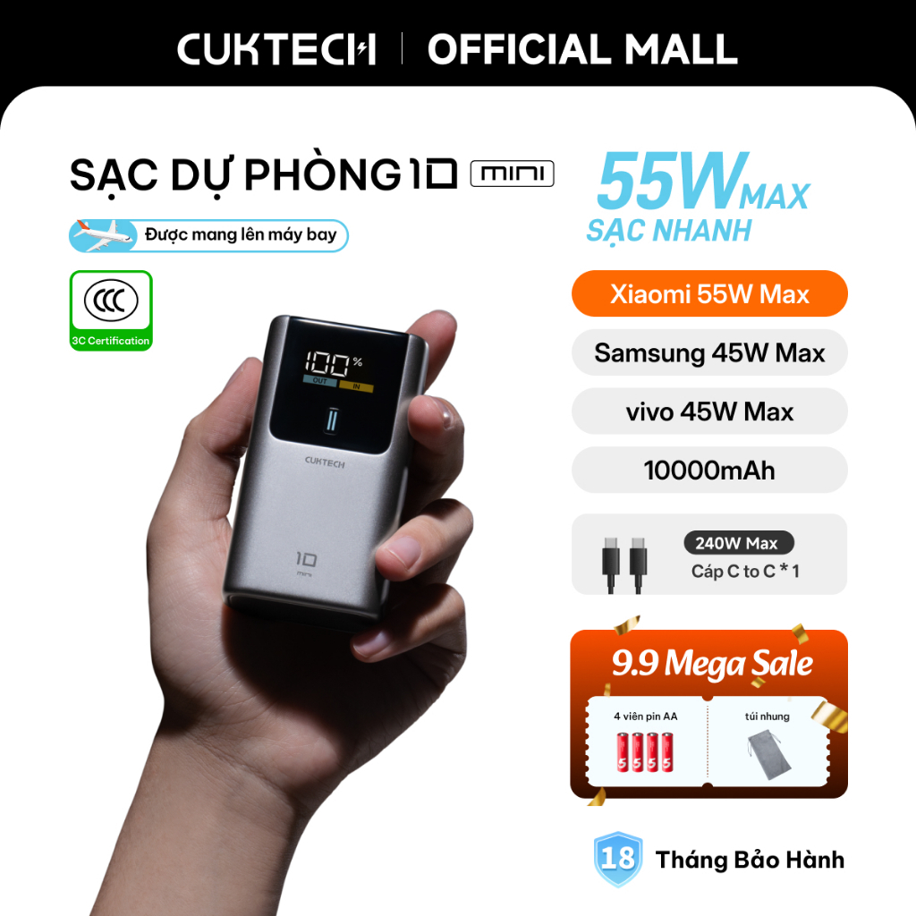 【Được chứng nhận CCC】CUKTECH Mini 55W Sạc Nhanh 10000mAh Pin Sạc Dự Phòng Xiaomi 55W Max Samsung 45W iP18/17/16 | BigBuy360 - bigbuy360.vn