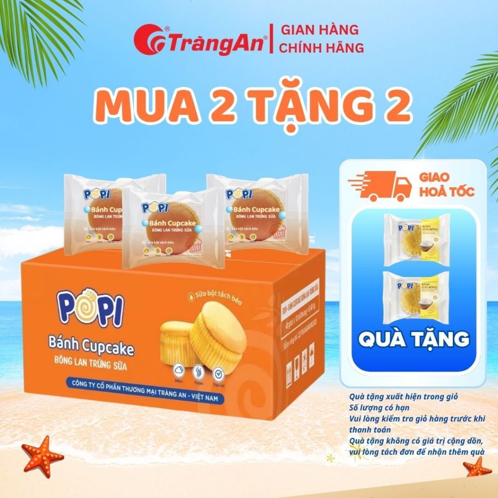 Bánh Cupcake Bông Lan Trứng Sữa POPI Tràng An Cao Cấp 48g Mềm Thơm Dinh Dưỡng Tiện Lợi