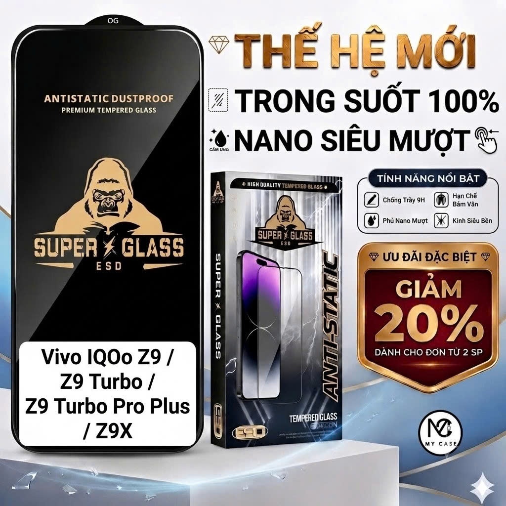 Kính cường lực cao cấp Vivo IQoo Z9/ Z9 Turbo/ Z9 Turbo Pro Plus /Z9X cảm ứng mượt mà, full màn-My Case