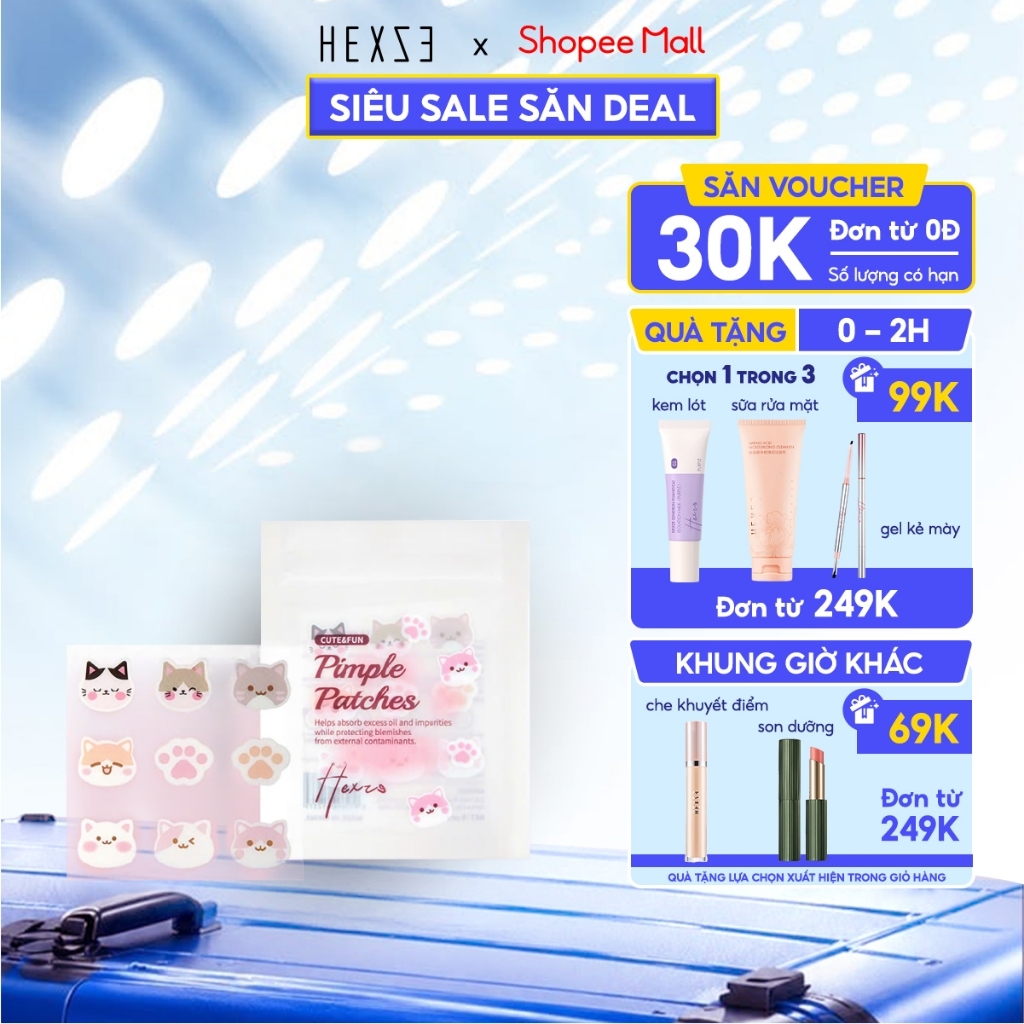 Miếng dán mụn HEXZE hình mèo dễ thương hỗ trợ kháng khuẩn, lành mụn nhanh