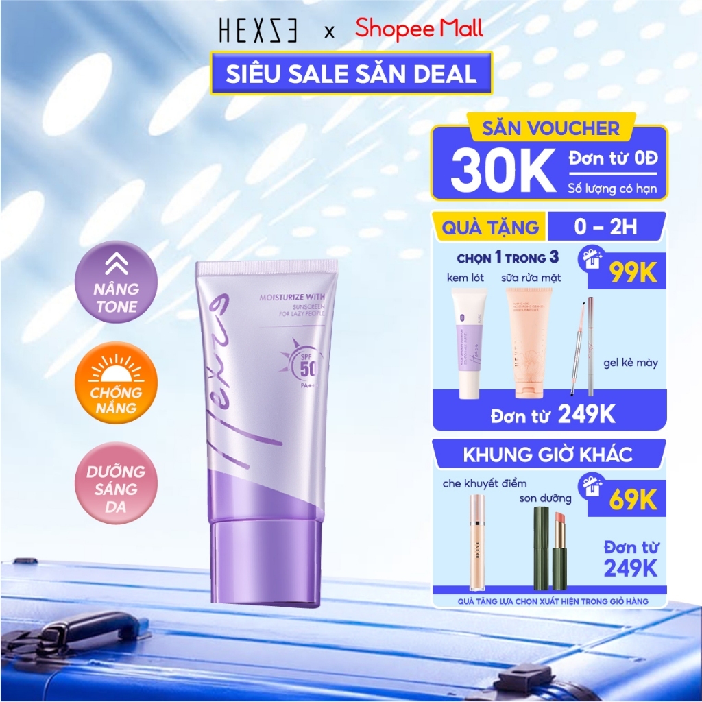 Kem lười chống nắng nâng tone HEXZE 50ml SPF50 PA+++, bảo vệ da cho làn da sáng hồng