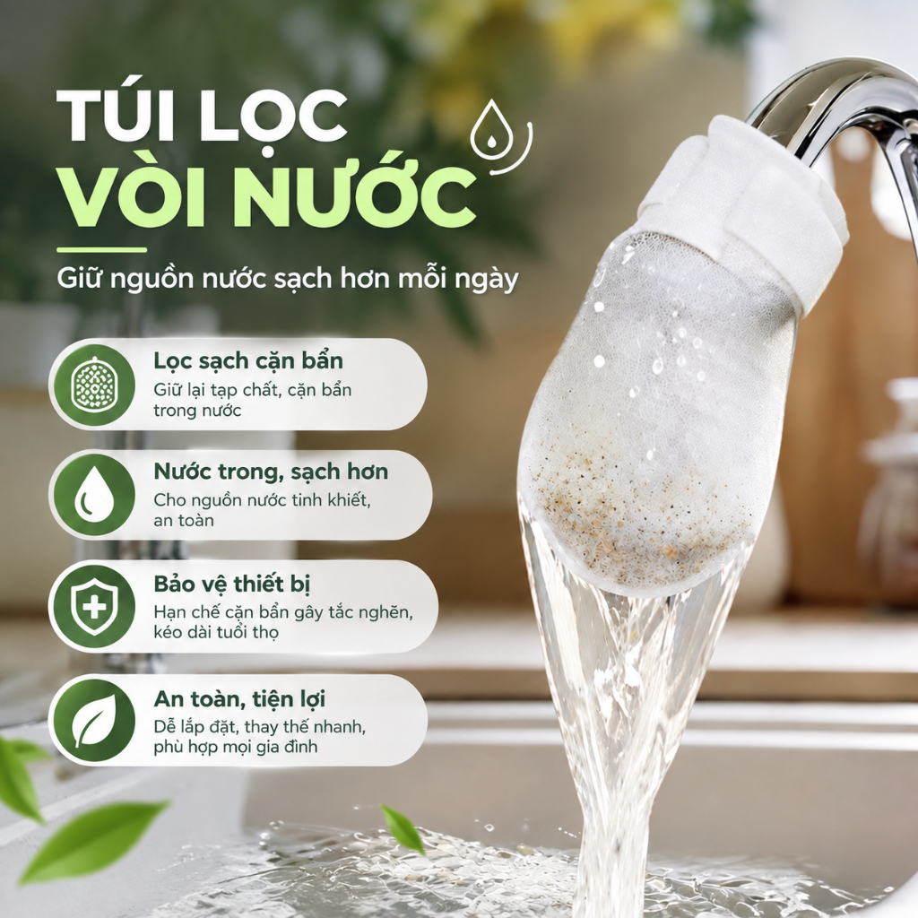 Combo 100 Túi Lọc Vòi Nước Cotton Lọc Sạch Cặn Bẩn, Tạp Chất Cải Thiện Nguồn Nước Sinh Hoạt An Toàn Sức Khỏe