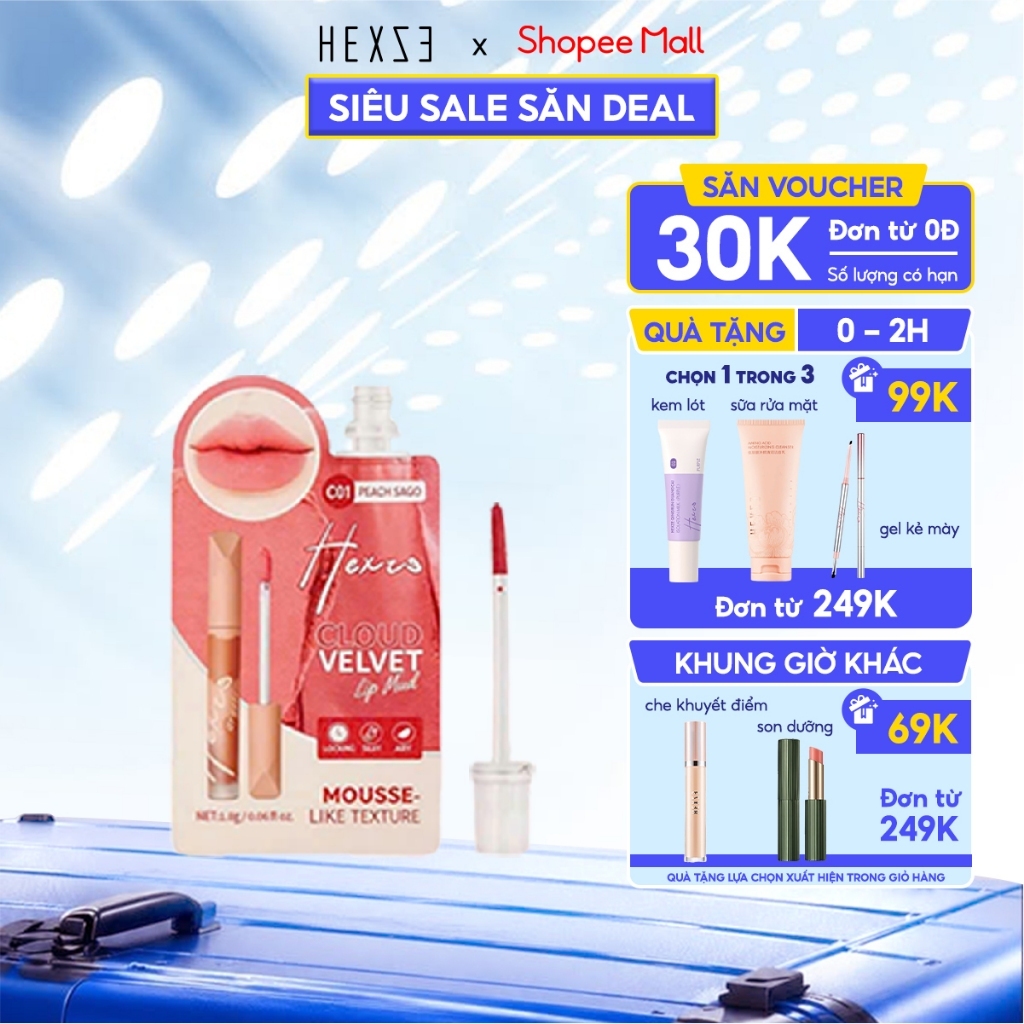 Son kem bùn dạng túi HEXZE CLOUD VELVET, hiệu ứng mịn lì như nhung, làm mờ rãnh môi cho đôi môi căng mọng