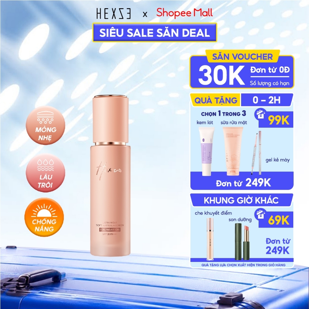 Kem nền kiềm dầu lâu trôi HEXZE SPF39 PA+++ 30ml,độ che khuyết điểm cao, lớp nền nâng tone tự nhiên