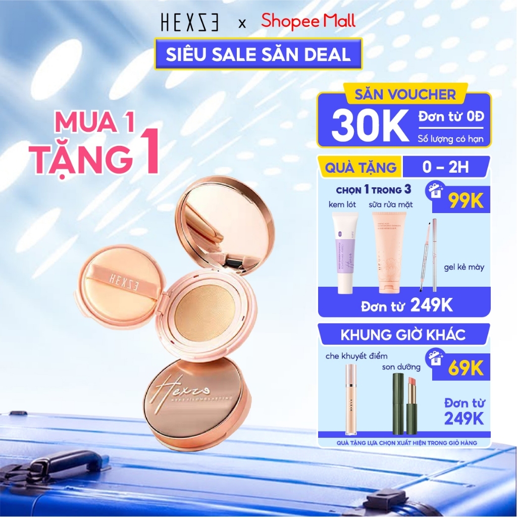 Cushion cấp ẩm lâu trôi HEXZE 15g, phấn nước căng bóng, mỏng nhẹ nâng tone tự nhiên TẶNG KÈM LÕI THAY 15G