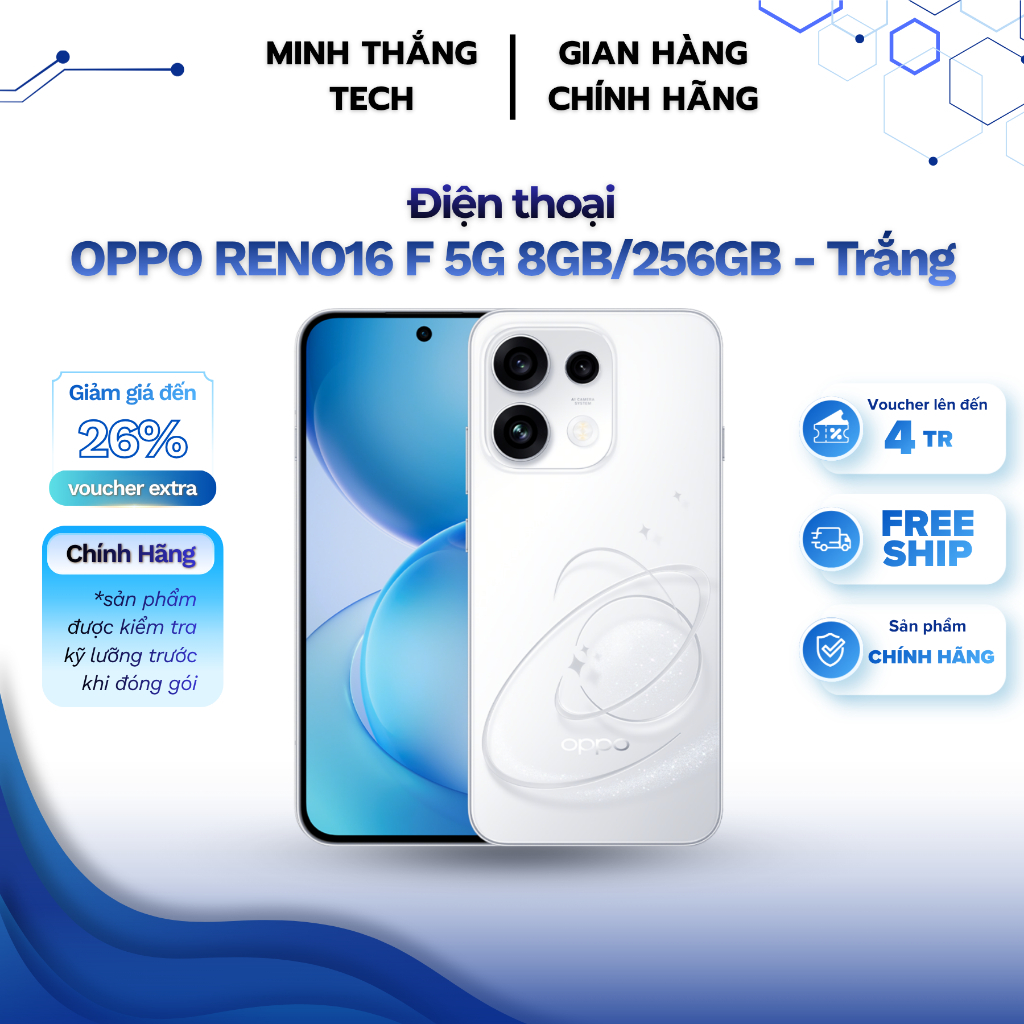 Điện Thoại Oppo Reno16 F 5G 8GB/256GB - Màu Trắng - Hàng Chính Hãng