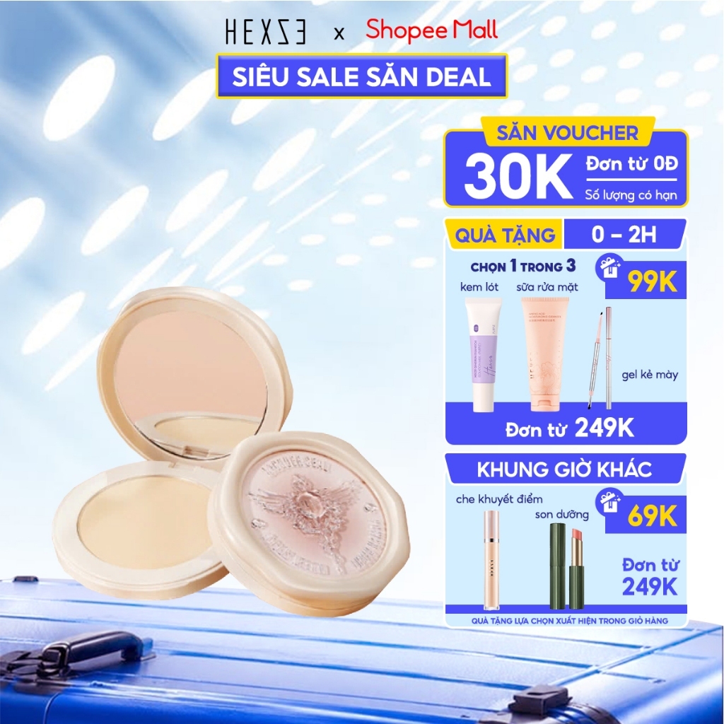 Phấn phủ dạng nén HEXZE 5g, mỏng nhẹ, kiềm dầu, kháng nước, giữ lớp nền lâu trôi