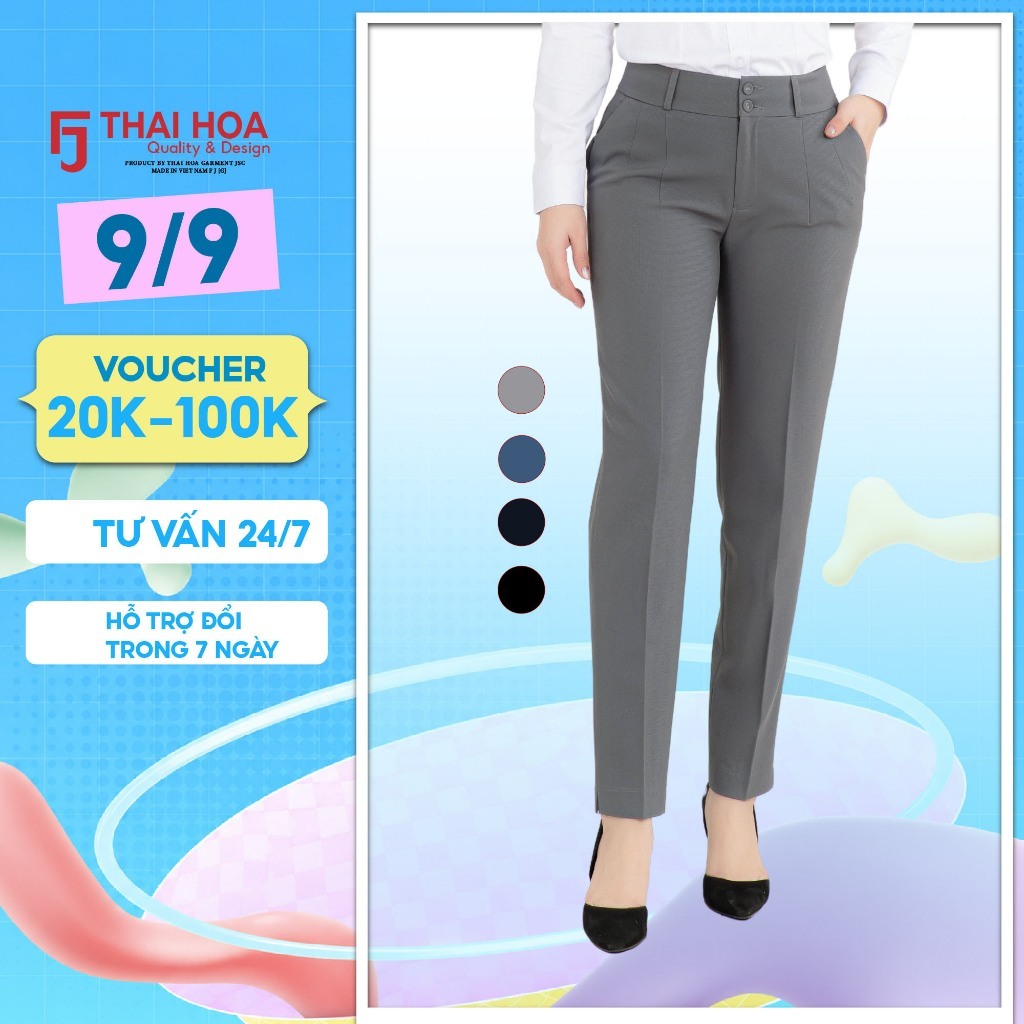 Quần tây nữ R03 Thái Hòa chất liệu cotton poly 2 ly ống đứng FORM NHỎ kiểu dáng công sở thanh lịch