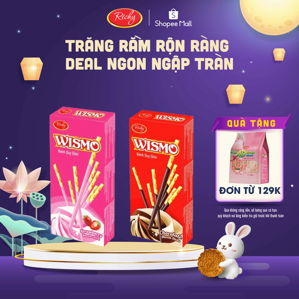 [Tặng Quà Tặng Đơn 129k] Bánh Que Giòn Richy Wismo Hộp 22g Đủ Vị: Bơ Trứng, Dâu & Socola