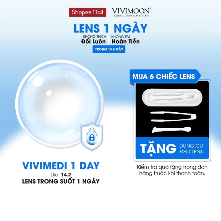 Lens 1 ngày cận trong suốt kính áp tròng VIVIMOON Vivimedi 1 Day (Giá 01 chiếc, 01 bên mắt, x2 để đặt 1 đôi)