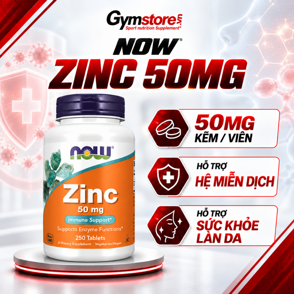 Viên uống bổ sung kẽm Now Zinc 50mg - Cải thiện não bộ, hệ miễn dịch, phát triển xương