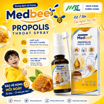 Xịt Họng Keo Ong Medbee Propolis 30ml - Hỗ Trợ Dịu Họng, Giảm Rát Họng, Khô Họng, Bảo Vệ Cổ Họng Từ Keo Ong Tự Nhiên