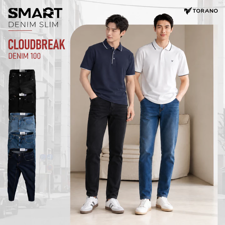 Quần Jeans nam PREMIUM JEANS TORANO dáng basic Slim Co Giãn Tốt, Không Bai Xù, Bền Màu, Phom Trẻ Trung EABJ012