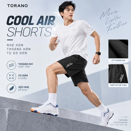 Quần short nam COOL AIR SHORTS TORANO thể thao vải gió, thoải mái, chuẩn phom, siêu nhẹ DSBW600