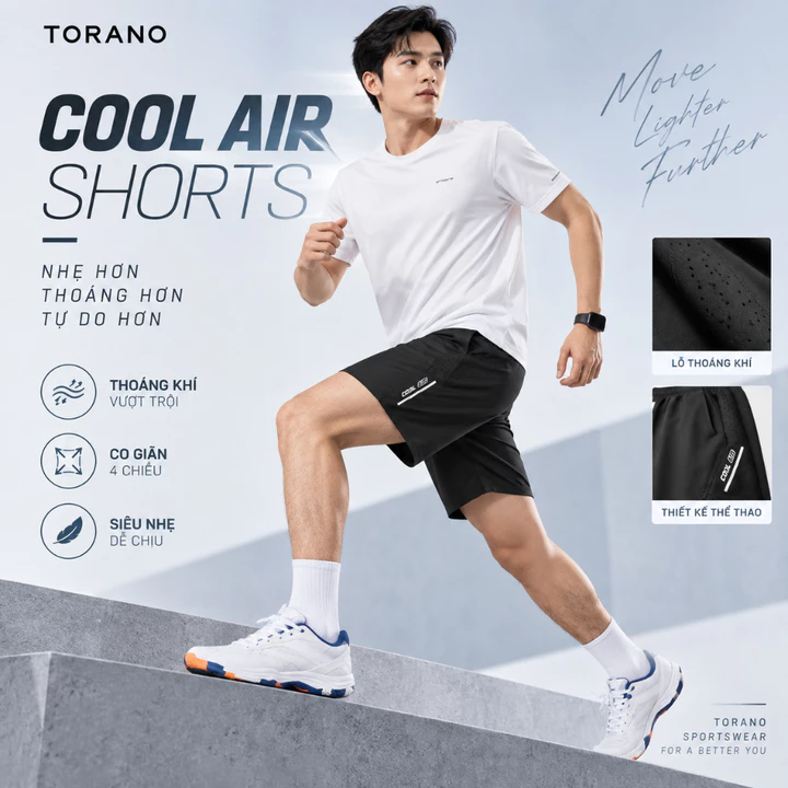 Quần short nam COOL AIR SHORTS TORANO thể thao vải gió, thoải mái, chuẩn phom, siêu nhẹ DSBW600