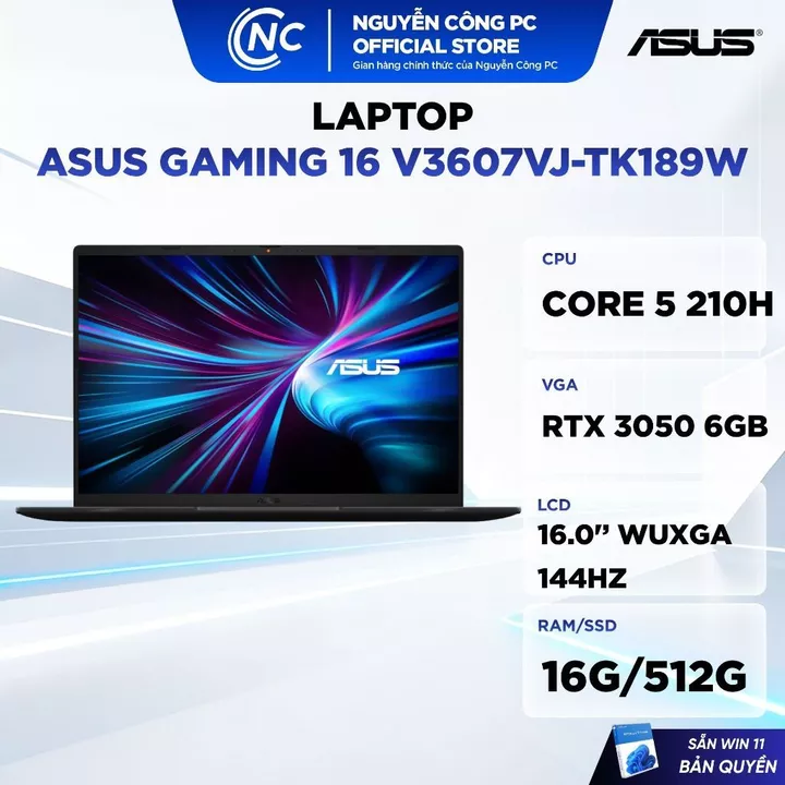 Laptop ASUS Gaming 16 V3607VJ-TK189W - Core 5 210H,16GB DDR5,512GB,16'' FHD, RTX 3050 6GB, Windows 11 Home - BH 24 tháng