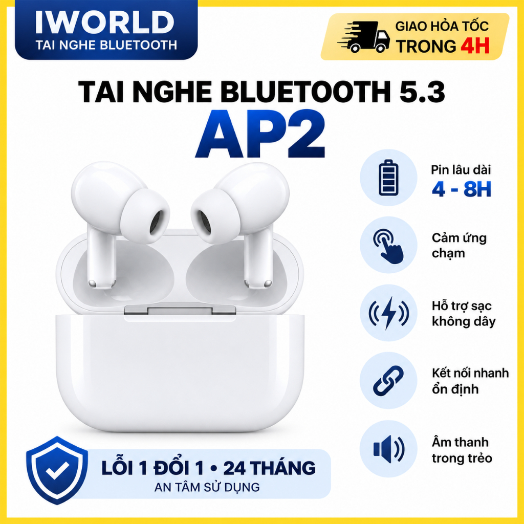 Tai Nghe Bluetooth TWS A.P2 - Tai Nghe Không Dây Cảm Ứng Nhạy, Tự Động Kết Nối Tặng Ốp