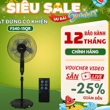 Quạt Đứng, Quạt Cây 5 Cánh Midea FS40-15QR (Quạt Điện Công Suất 55W, Chỉnh Gió 3 Tốc Độ, Có Điều Khiển Từ Xa)