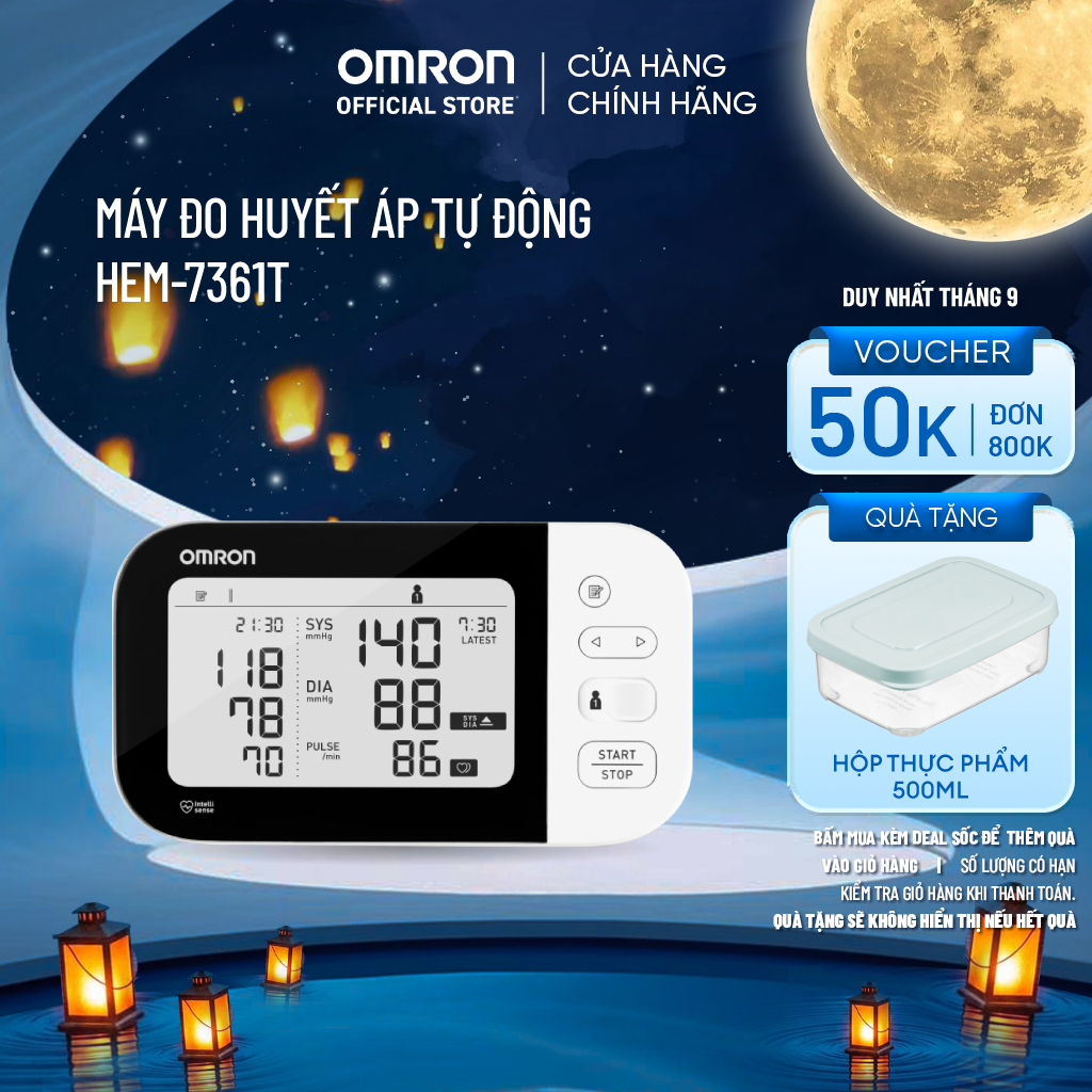 Máy Đo Huyết Áp Bắp Tay OMRON HEM-7361T-AP Chính Hãng Bluetooth Cảnh Báo AFib Loạn Nhịp Tim (không kèm adapter)