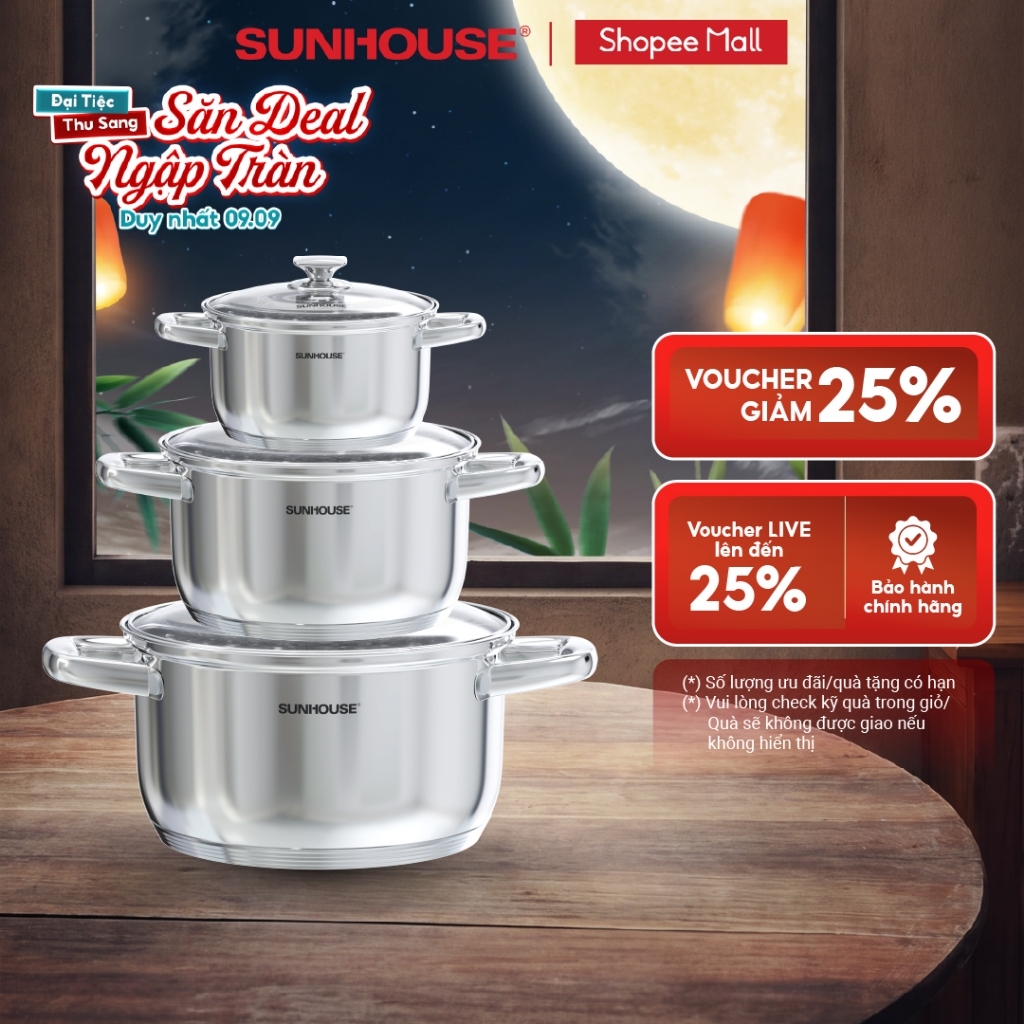 Bộ nồi Inox 5 đáy Sunhouse SHG799 - Đáy từ 5 lớp vượt trội - Inox cao cấp -  Dùng mọi loại bếp | BigBuy360 - bigbuy360.vn
