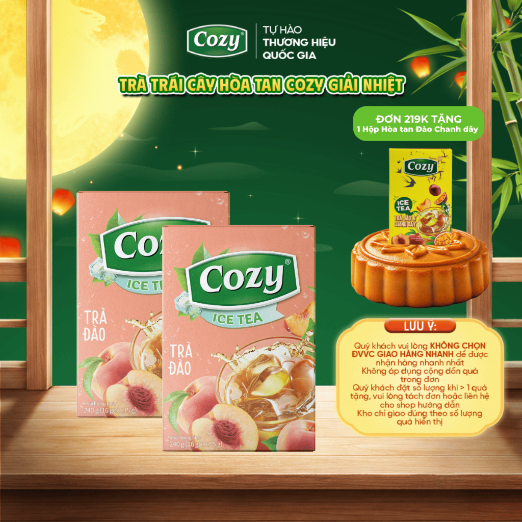 Combo 2 Trà Đào Cozy IceTea, Trà Trái Cây Hòa Tan Các Vị, Pha Chế Trà Hoa Quả, Trà Sữa, Làm Thạch Hộp 16