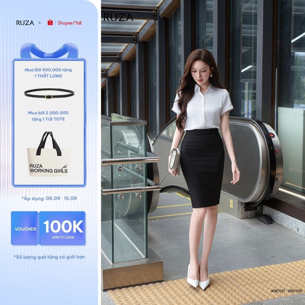 Chân váy nữ bút chì chuẩn form tôn dáng chất lụa chéo thoáng mát RUZA kiểu dáng công sở màu đen thời trang VBC016 017