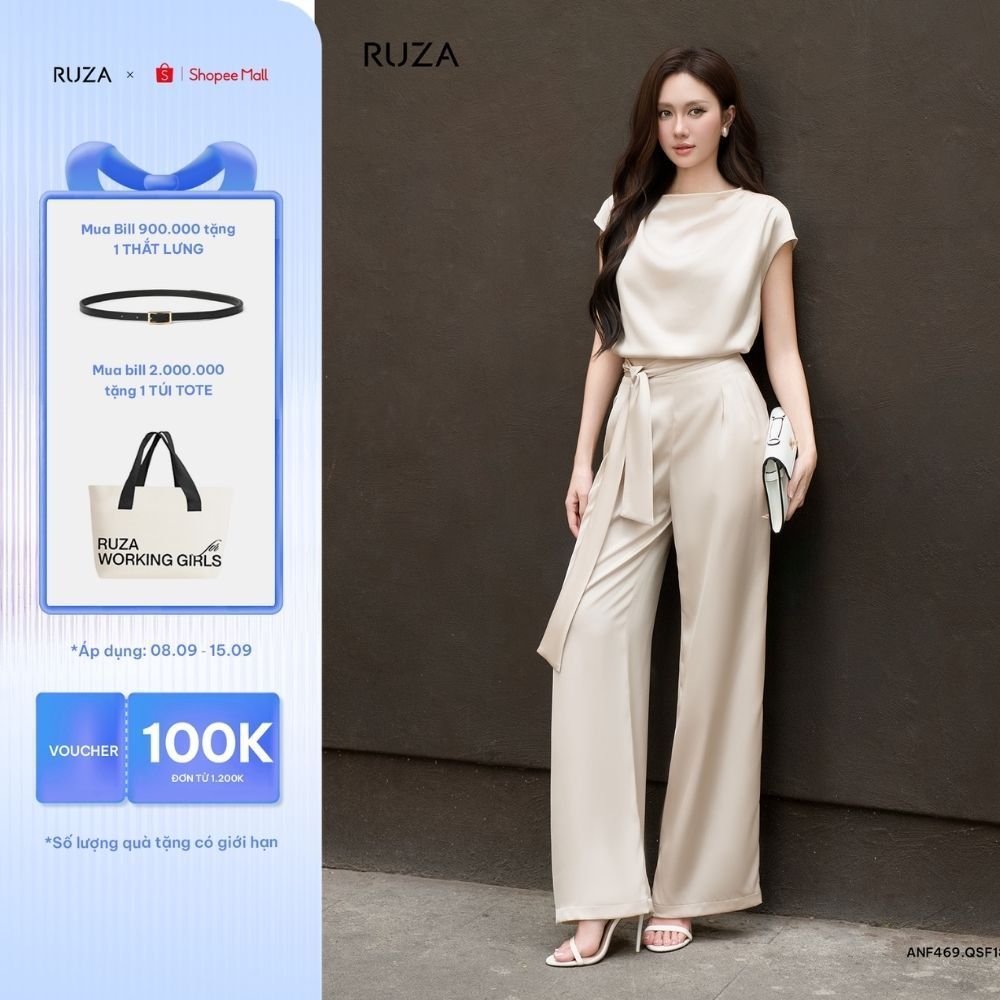 SET áo lụa và quần dài lụa ống suông thắt nơ thời trang thanh lịch sang trọng ANF469 - QSF182 183