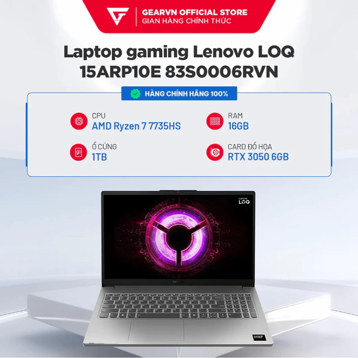 Laptop gaming Lenovo LOQ 15ARP10E 83S0006RVN | Ryzen 7-7735HS | RTX 3050 6GB | 16GB | 1TB | BH 24 Tháng