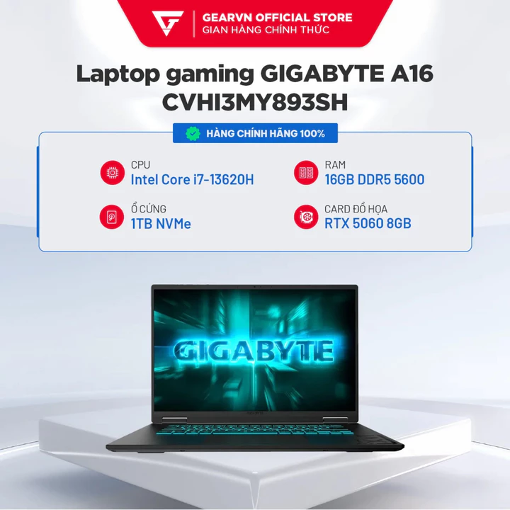 Laptop gaming GIGABYTE A16 CVHI3MY893SH | I7-13620H | RTX 5060 8GB | 16GB | 512GB | 16" FHD | BH 24 Tháng