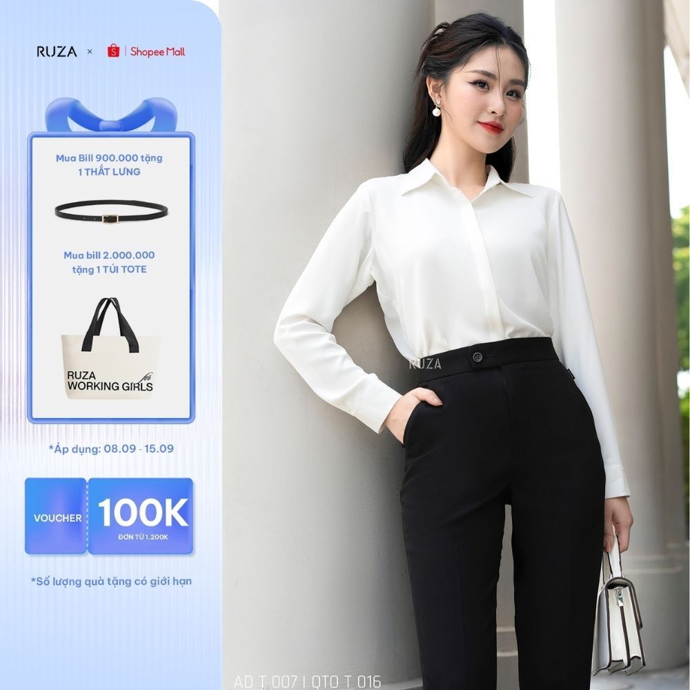 Áo sơ mi nữ lụa RUZA tay dài kiểu văn phòng công sở sang trọng thanh lịch ADC009