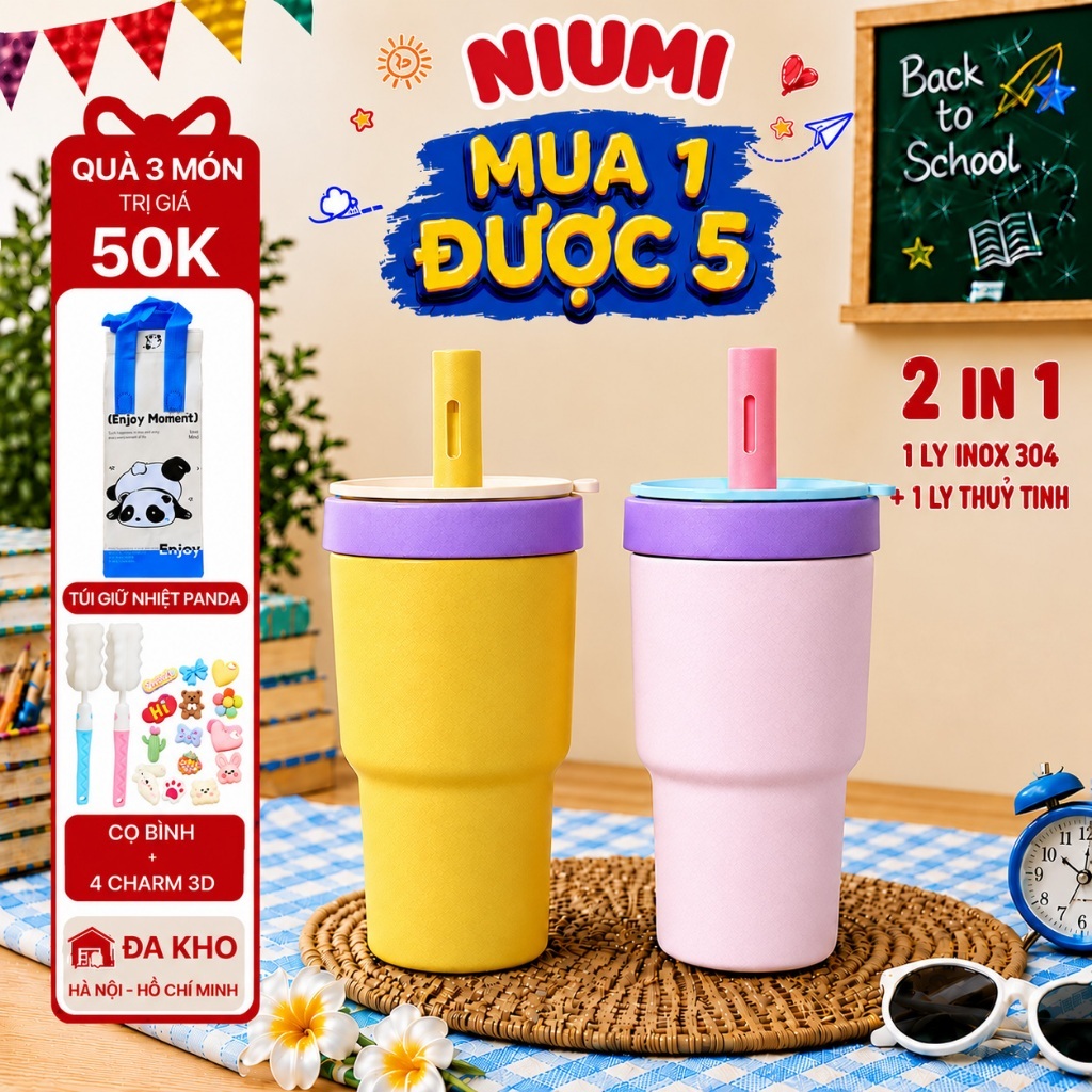Ly giữ nhiệt lõi thuỷ tinh DOFI NIUMI cao cấp -Ly giữ nóng lạnh, dung tích lớn, dễ mang theo