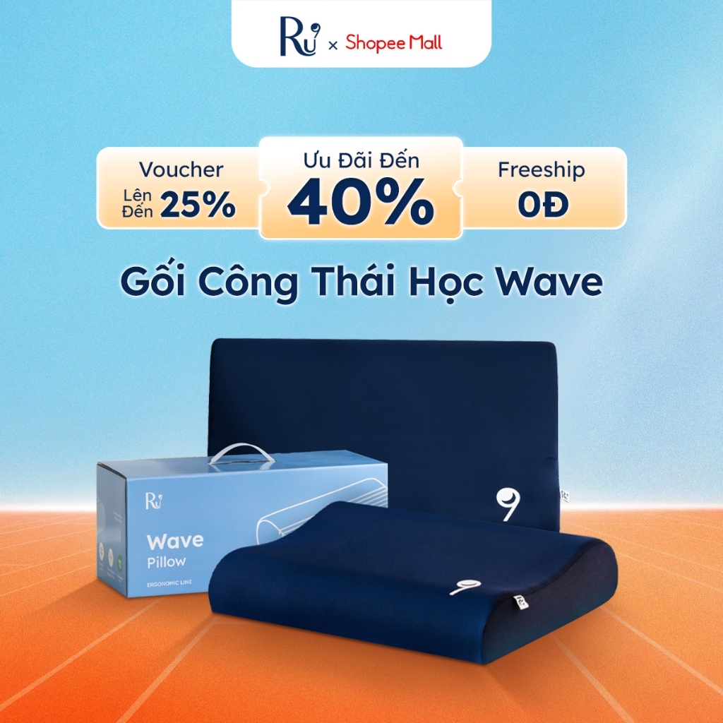 Gối Công Thái Học Wave Ru9 | Nâng Đỡ Cổ Vai Gáy | Đường Cắt Laser Giảm Độ Dốc Tránh Ngửa Đầu | 2 Độ Cao