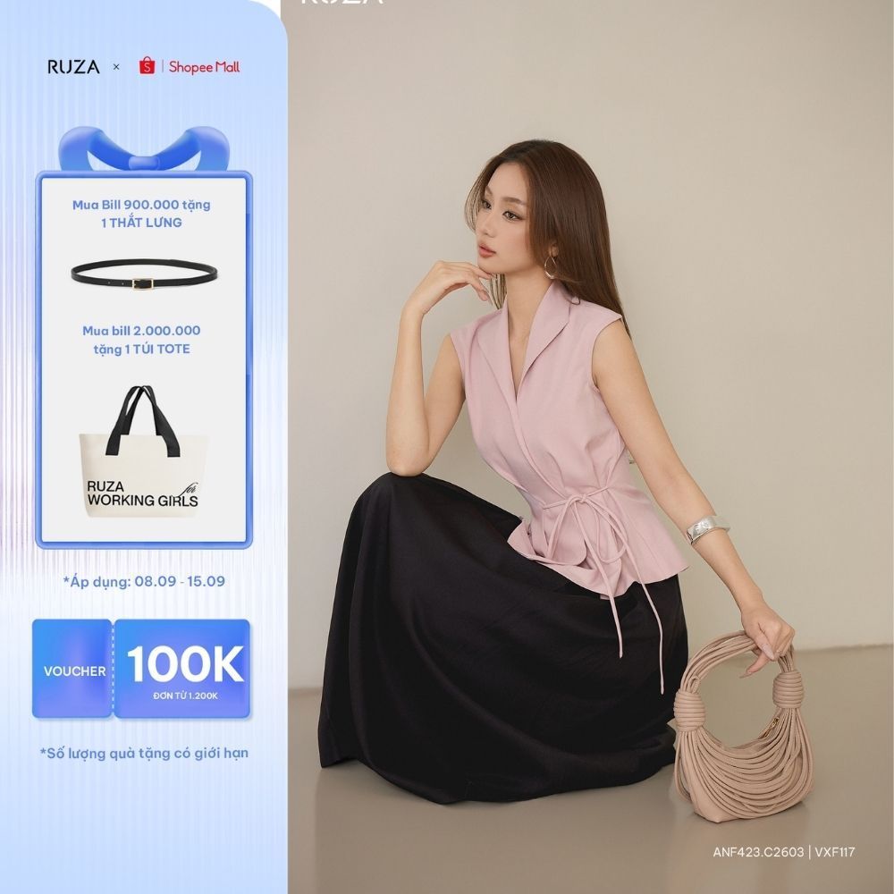 Áo gile nữ tay ngắn thiết kế RUZA sang trọng thời trang công sở thanh lịch ANF423