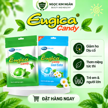 Kẹo ngậm thảo dược Eugica Candy - Giảm ho, đau rát họng, làm ấm, thông cổ, mát họng (Gói 15 viên)