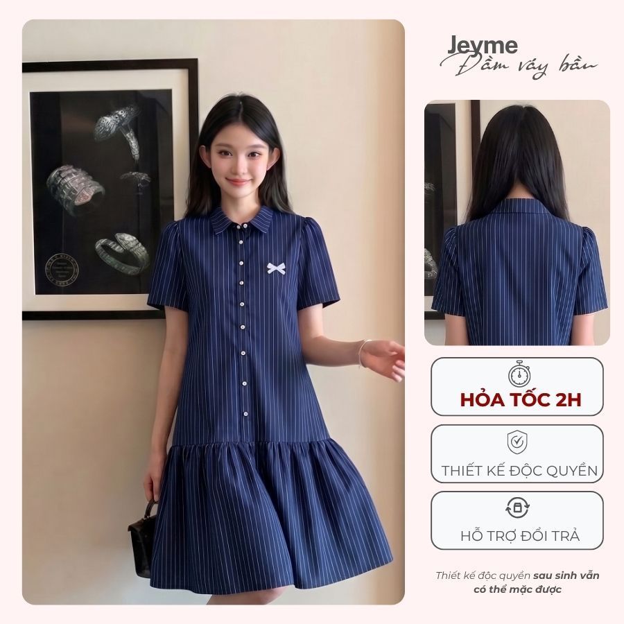 [NEW] Đầm Bầu JEYME Dáng Sơ Mi Suông Kẻ Sọc Đuôi Cá Hot Trend Hàn Quốc  - JN011